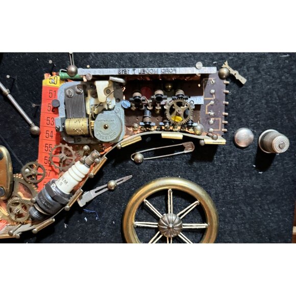 Vintage Steampunk Wall Art Model T Car with Working Music box Signed 1987 - Picture 5 of 8